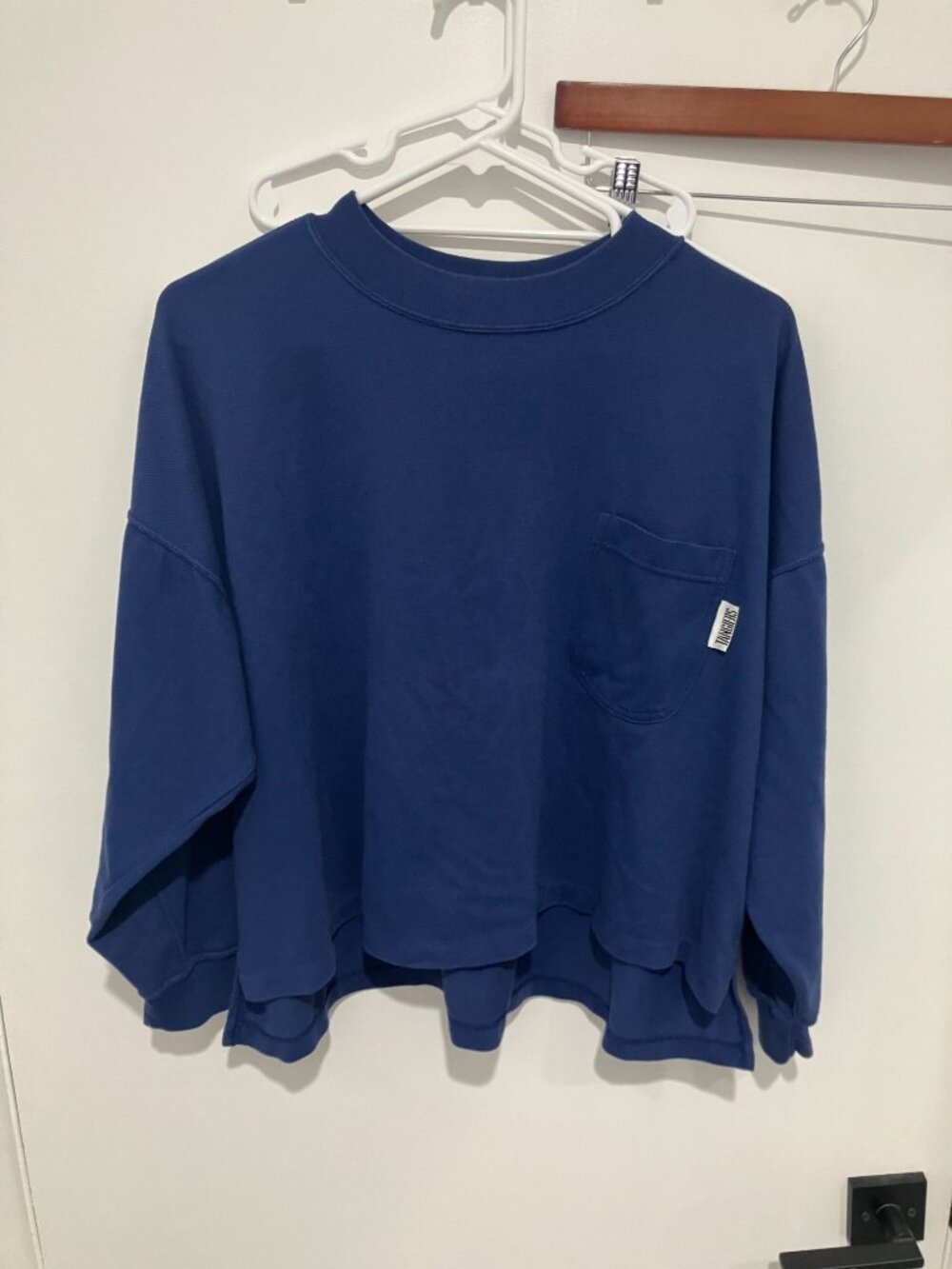 VTG Tangiers Women's Oversized Cropped Crewneck Sweatshirt, Blue, Size Large